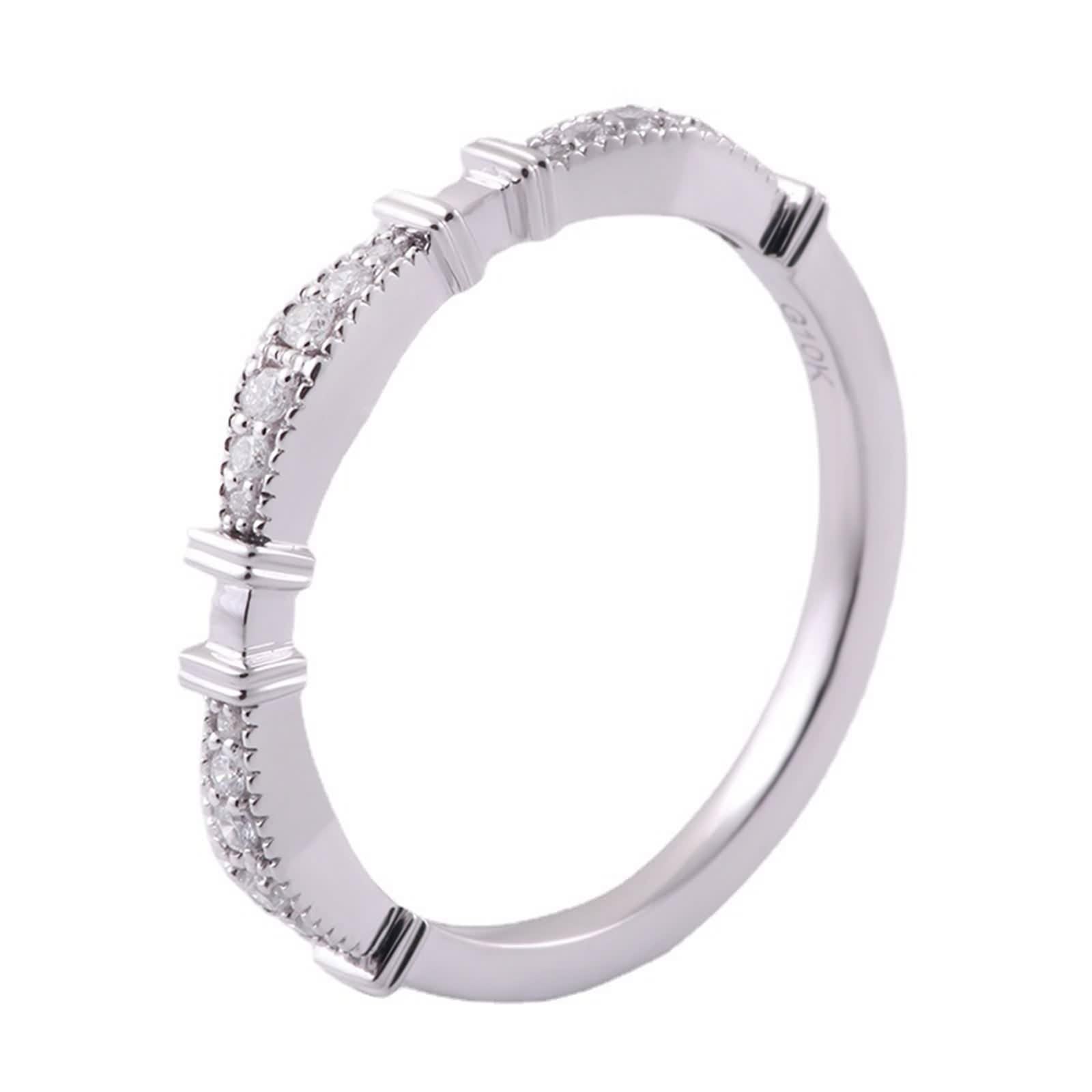 Moissanite Anillo de boda, anillo de promise para mujer, apilable, fino, oro blanco de 9/14/18 K