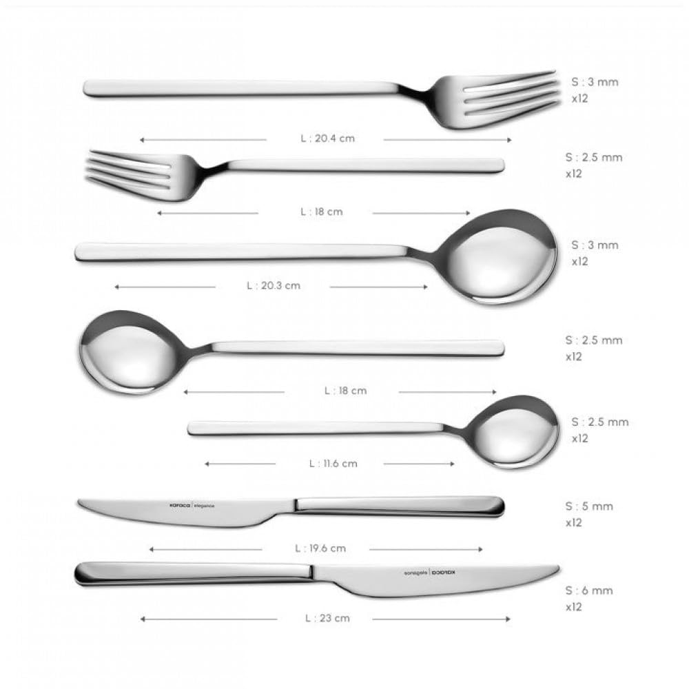 Karaca Gale Silver 84-częściowy zestaw sztućców do serwowania, ze stali nierdzewnej, przybory kuchenne z chochlą, łyżką do serwowania, widelcem, sitkiem, szpatułką i szczypcami do cukru, stylowy