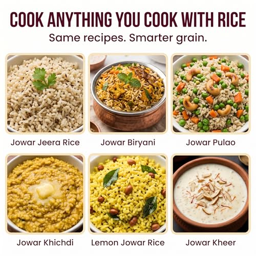 Image of Krafted Millets Steamed Jowar Rice (Sorghum) - 3x Fiber, 2x Protein vs Rice | Gluten-Free, Low GI, Diabetic & PCOS Friendly | Iron-Millet | Cooks Like in 15 Min | Jowari / Jonna / Jola / Cholam (Pack of 2 x 380g)