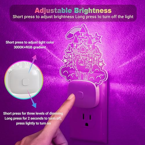 Image of JandCase LED Night Light, 2 Pack Plug in Night Light, 10 Color Changing Castle Night Light with Dusk to Dawn Sensor, Acrylic RGB Nightlight for Girls Bedroom, Gifts for Girls