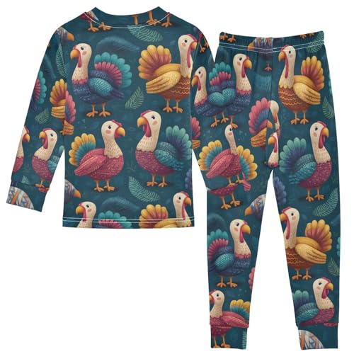 Pajama Sets Long Sleeve Colorful Roosters and Leaves Soft Comfy Sleepwear 2 Piece PJS 3-8T3