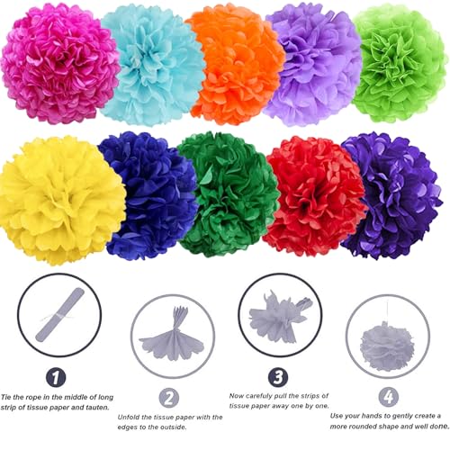 Image of We Moment Colorful Tissue Paper Flowers Decorations for Birthday Mexican Party Party Decor Ceiling Wall Hanging Tissue Pom Poms 20pcs