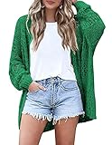 HOTOUCH Lightweight Crochet Cardigan for Women Long Sleeve Open Front Knit Oversized Cardigans Sweaters Dark Green