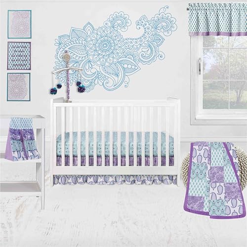 Bacati - Paisley Isabella Purple Aqua 10 Piece Crib Bedding Set with 2 Crib Fitted Sheets