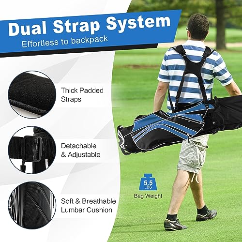 Gymax Golf Stand Bag, 6 Way Divider Golf Club Bag With 8 Pockets, Rain Hood, Umbrella Holder & Glove Sticker thumb #3