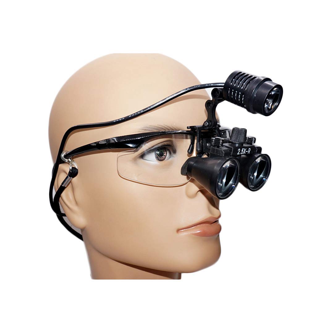 2,5 x 3,5-fache Fernglaslupe, Doppelaugen, Stirnbandlupe, LED mit Scheinwerfern, für Schmuckbewertung und Miniatur-Gravur.