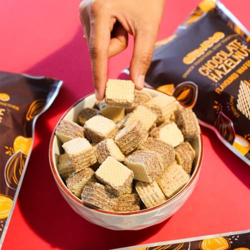 Image of Craveto Chocolate Hazelnut Wafer Biscuit Cubes, Pack of 4 | 300g (4 x 100g Packs) | Wafer Layered with Chocolate & Hazelnut Cream | Bite Sized Chocolatey Snacks