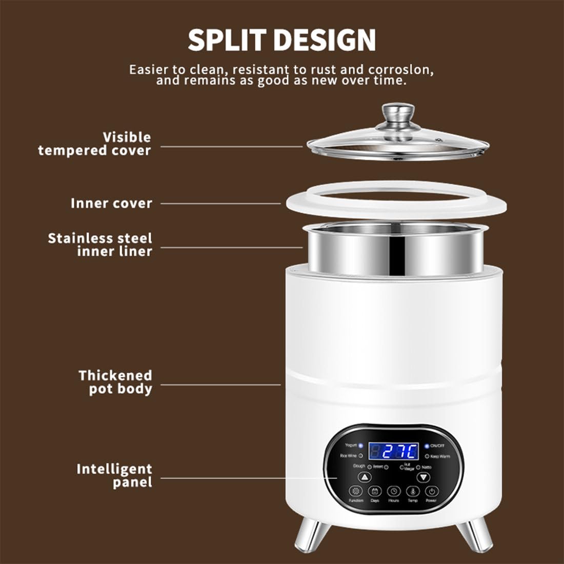 Yogurtiera,Macchina Gelato Multifunzione 8l,Fermentatore per Yogurt, Macchina Automatica per Yogurt 400 W,Yogurtiera Professionale White-8L