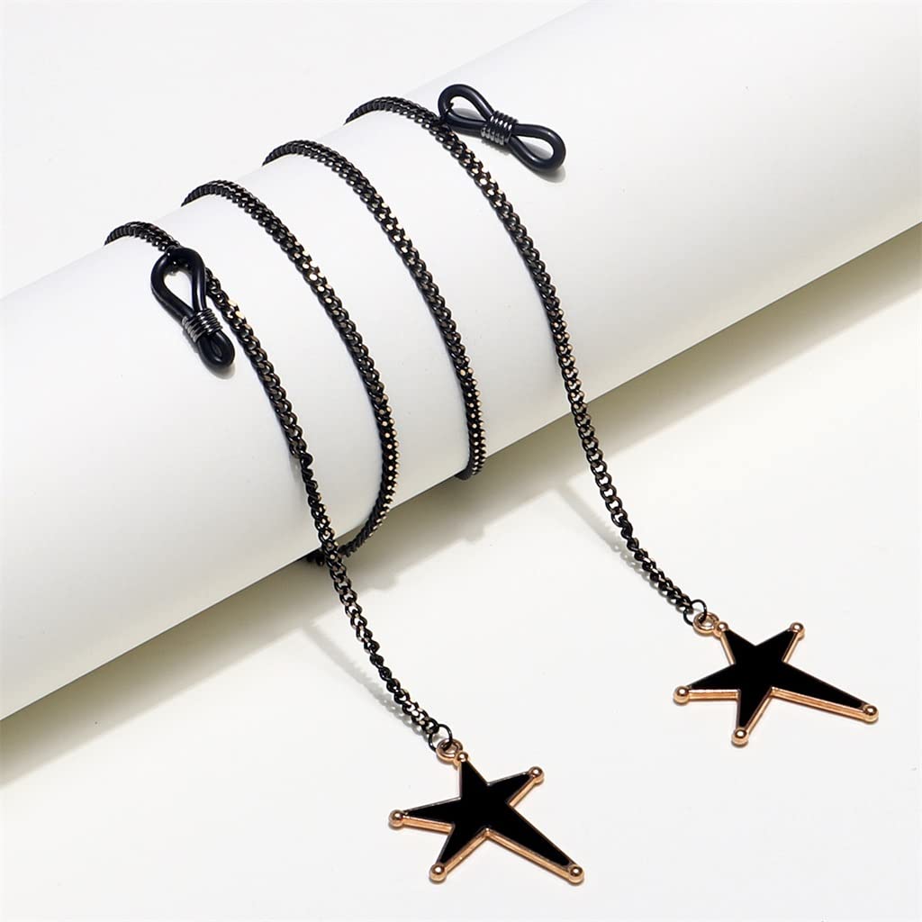 Brillenseil mit hängendem Hals, Schwarze unregelmäßige Sternanhängerkette, Sonnenbrille mit Brillenkette (D Talla ?nica)