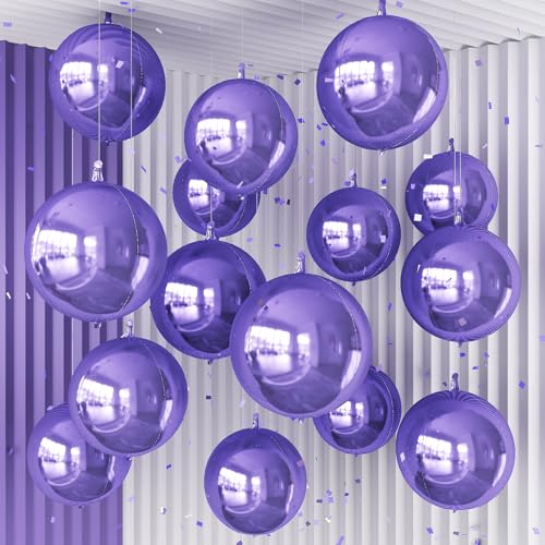 Image of 14 Pcs Purple Round Foil Balloons 22 /15 /10 4D Ball Balloons Light Baby Lavender Purple Metallic Balloon Ornament Mylar Balloon for Birthday Graduation Wedding Anniversary Disco Party Decor
