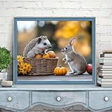 Malen Nach Zahlen Erwachsene Igel Kaninchen Malen Nach Zahlen Kinder ab 7, DIY Handgemalt Ölgemälde Set für Anfänger, Mit Pinsel und Acrylfarben, Weihnachtsdeko, Geschenke für Frauen 30x40cm w6t-336