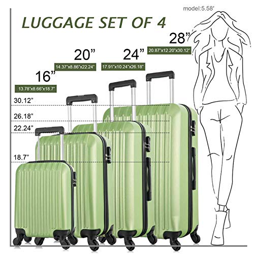 4 Piece Luggage Sets Hard Shell Lightweight ABS Luggage Suitcase with Durable Spinner Wheels 16" 20" 24" 28" (Green) - Image 3