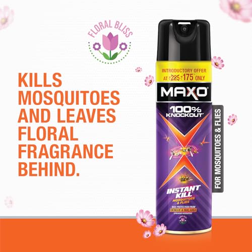 Image of Maxo Flying Insect Killer Spray 400ml | Mosquito & Fly Killer | 100% Knockout Formula | Protection from Dengue, Malaria & Chikungunya | Floral Bliss Fragrance