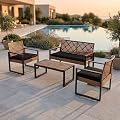 Outdoor Patio Furniture Set, 4 Piece Rattan Chairs with Coffe Table for Backyard, Balcony, Deck, Front Porch, Patio Conversation Seating Sets for Outside, Juego Muebles de Exterior(Light Brown)