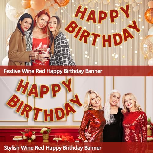 Image of Pre-Strung Happy Birthday Banner - Wine Red Party Decorations