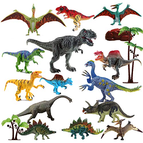Dinosaur Toys Realistic,FUNNISM 17-pack 9" Educational Toy Dinosaur Figures with Movable Jaw,Tail