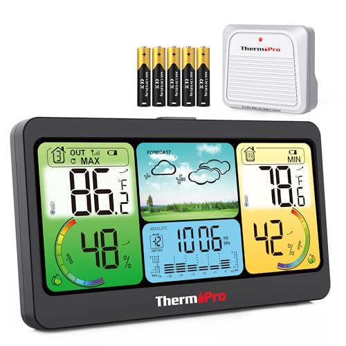 ThermoPro TP280 1000FT Home Weather Stations Wireless Indoor Outdoor Thermometer, Indoor Outdoor Weather Stations with Accurate Sensor, Inside Outside Weather Thermometer Barometer with Forecast