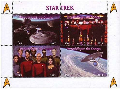 Star Trek show televisivo menta foglio di francobolli di quattro francobolli. Francobolli mostrano stills diverse da show televisivo scene compresi i membri dell'equipaggio di navi e la Starship Enterprise in sé - Congo / 2013/4 francobolli