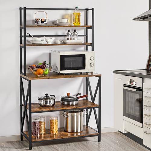 Yaheetech 35.5' Width Kitchen Bakers Rack with Storage, 5-Tier Coffee Bar Station Microwave Stand...