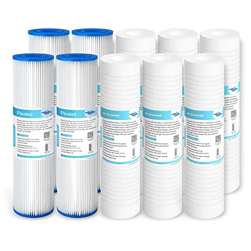 Membrane Solutions 5 Micron Grooved & 20 Micron Pleated Sediment Water Filter Cartridge, 10"x2.5" (Pack of 10)