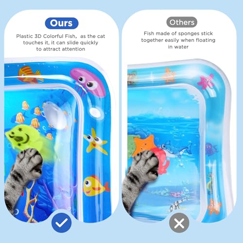 New-Multi-Color-Lighted-Cat-Water-MatThickened-Anti-Scratch-Leak-Proof-Cat-Water-Sensor-Play-Mat-with-Floating-FishInteractive-Cat-Toy-for-Indoor-Cats-to-SwattingExerciseHuntingKitten-Toys