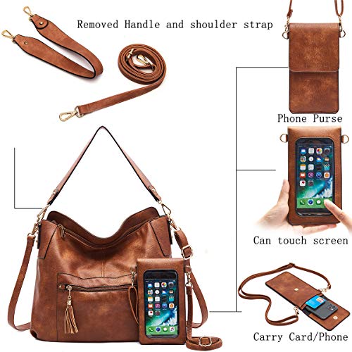 Purses and Handbags,Large Shoulder and Crossbody Bag Hobo Purse for Women Brown Purse Set