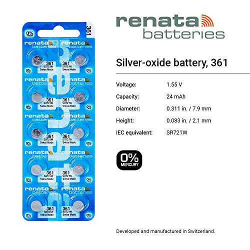 Baterías Renata 361 SR721W 1.55V Óxido de Plata 100 Unidades miniatura 2