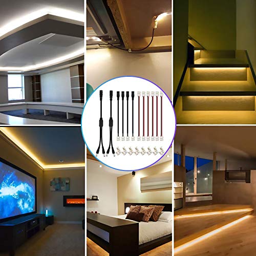 Hitlights Led Strip Connector 2Pin 8Mm Led Connector Kit Include Solderless Gapless Connector, 6Inch Jumper Connector, Dc Female And Connector, Dc Jack Splitter For 3528 5050 Led Strips #TOP5