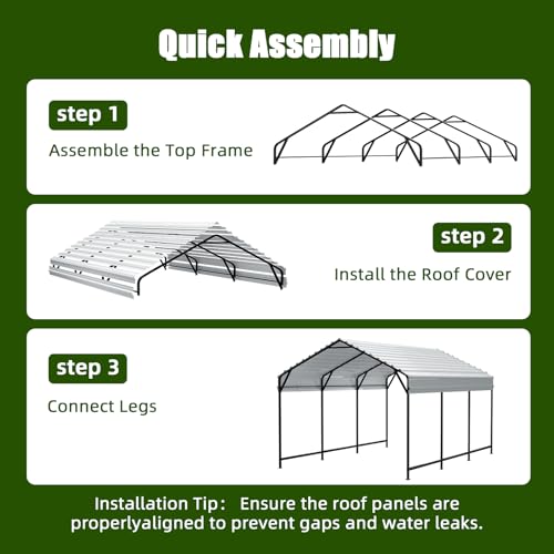 Image of 12x20ft Carport Outdoor Heavy Duty Metal Carport Canopy Steel Roof All-Weather Multi-Use Garage Shelter for Car, Boat, Tractor and Truck