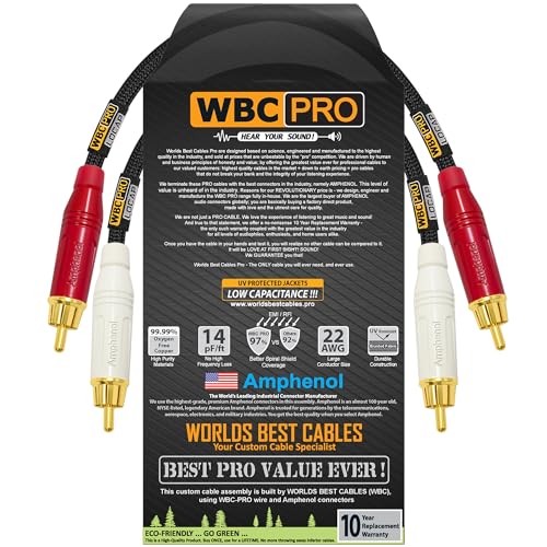0.3 Meter RCA Cable Pair - WBC-PRO-LOCAP Low-Capacitance (14pF/ft) 22 AWG Ultra-Silent Audiophile & Professional-grade Audio Interconnect Cable with Amphenol ACPR Gold RCA Plugs & Black Tweed Jacket