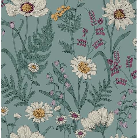 InHome 216-in by 20.5-in Spring Meadow Blue Peel & Stick Wallpaper Cover