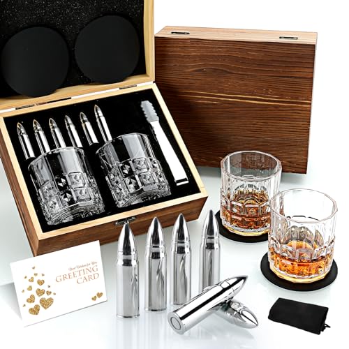 Gifts for Men Dad, Father's Day Anniversary Birthday Gifts Ideas for Him Husband Boyfriend, Stainless Steel Whiskey Stones and Whiskey Glasses Set, Unique Whiskey Bourbon Groomsman Gifts for Men Boss
