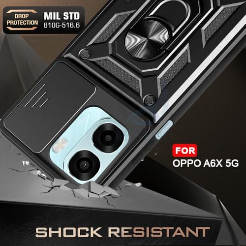 Image of AESTMO Tough Armor Oppo A6S 5G / Oppo K14X 5G / Oppo A6X 5G Bumper Back Case Cover | Ring Holder & Sliding Camera Shield Cover | 360 Degree Protection Back Case Cover (Black)
