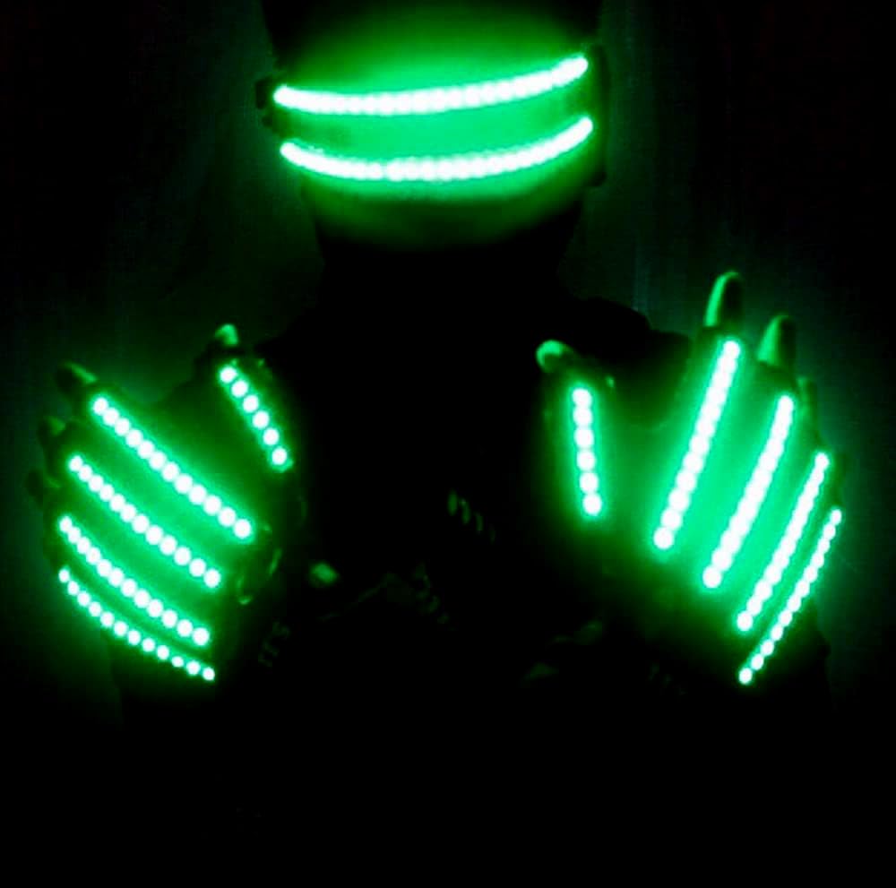 YUANYUYING LED Gloves and Glasses Set - Light Up Party Gloves & Glasses USB Rechargeable,Night Clubs, Raves, Festivals, Concerts, Halloween (green)