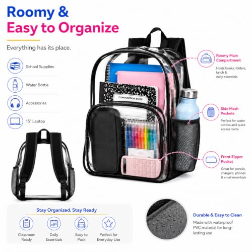 Image of Amylove 3 Pcs Clear Backpack bulk for Stadium Events Heavy Duty PVC Transparent Bookbag for College Workplace Security (15 Inches,Black)