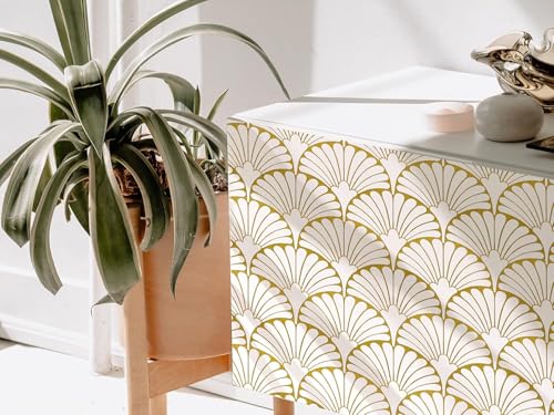 Image of Veki Luxury Floral & Botanical Geometric Wallpaper Mural - Waterproof, Moisture-Proof, Self-Adhesive PVC Wall Sticker for Home & Hotel Decoration (45cm x 300cm) (White Gold)