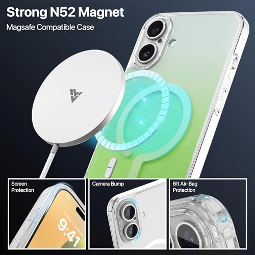 Image of eller sante Maven Magpro Back Cover Case for iPhone 16 Plus Scratch Resistant Camera Screen Protector TPU Shockproof 10ft Drop Protection Support Mag-Safe Wireless Charging- Light Green