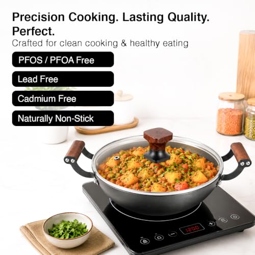 Image of Prestige Nitride Lightweight Cast Iron Kadai 24cm /2.4L with Glass Lid | Castlite Series | Durable & Easy to Clean | Enamel Coated | Gas & Induction Compatible | 15Y Product Warranty