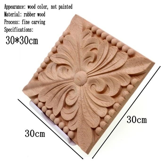 Holzornamente Natürliche Holzapplikationen, quadratische Blumenschnitzerei, Aufkleber, dekorative Holzleisten for Schranktüren, Möbel, Dekoration, Handwerk(30cm)
