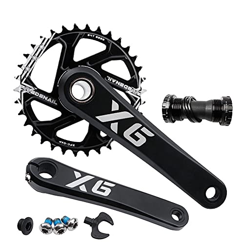 catazer Juego de bielas para bicicleta de montaña con bielas de 175 mm de velocidad única con soporte inferior 32T/34T/36T/38T para bicicleta MTB (175 mm negro, 38T) Cover