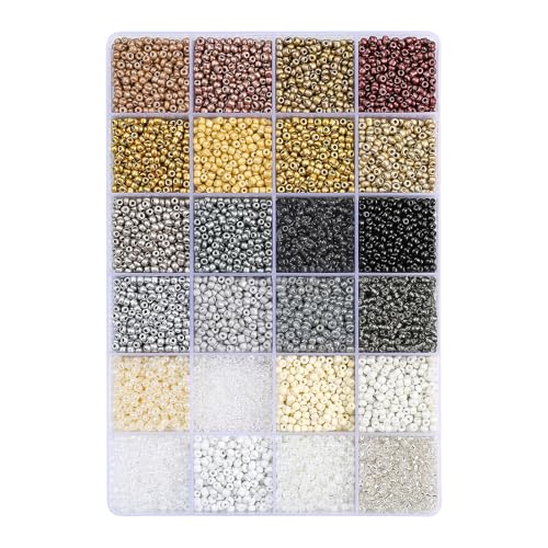 John Bead 8/0 Glass Seed Beads, 12,500 Pieces, 24 Assorted Colors, 300g Bead Box for Jewelry & Bracelet Making, Champagne Glow