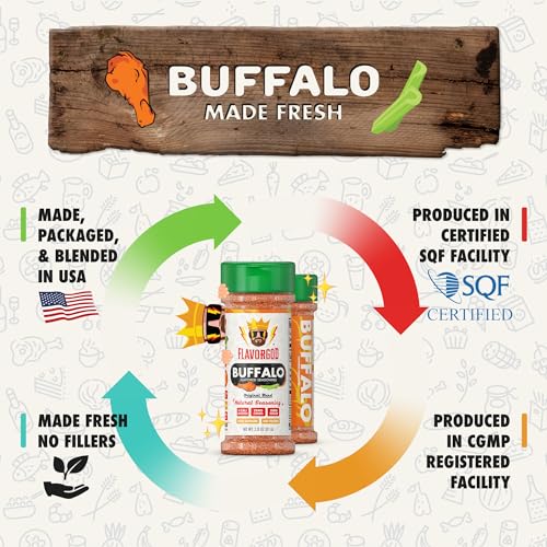 Image of Flavor God Premium All Natural & Healthy Buffalo Seasoning Mix | Spice Blend for Grilling Chicken, Beef, Seafood, Vegetables, Salad, Tacos, Pizza, Pasta - Kosher, Gluten-Free, Dairy-Free