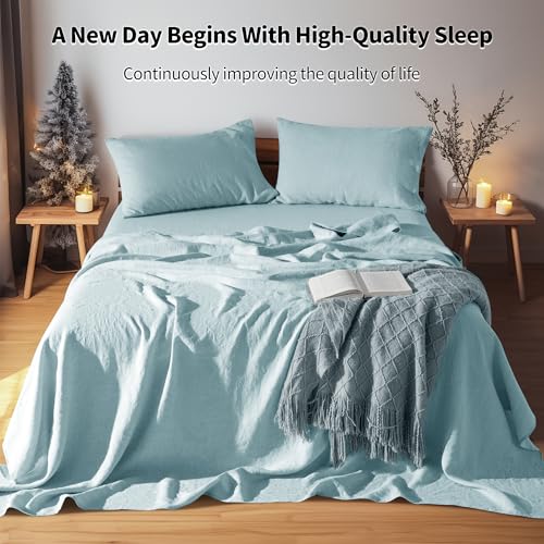Image of LBRO2M 100% French Pure Linen Sheet Set 4Pcs, 16 inch Deep Pocket King Size