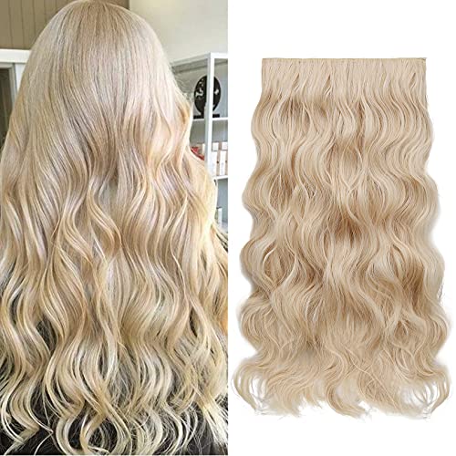 REECHO Hair Extensions, Summer Beach Waves Clips in Hair Extensions Adding Length and Volume Seamless Hairpieces for Women - Cool Blonde