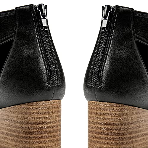 Lehoor Women Chunky High Heel Booties Suede Open Toe Side Cut-Out Ankle Boots Back Zipper Matte 2” Block Stacked Heel Summer Office Dress Heeled Ankle Sandal Booties Vintage Matte Black Size 9 #TOP4