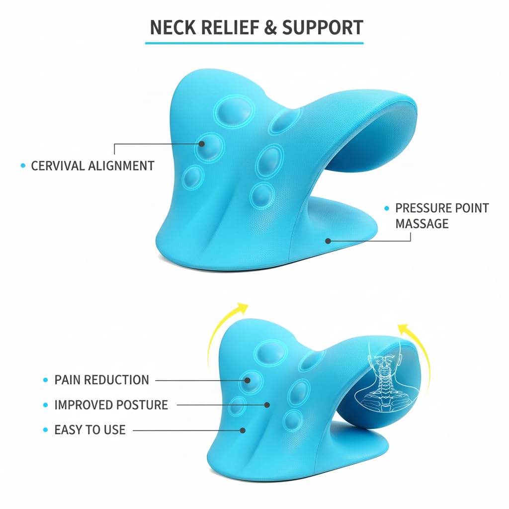 DOLTAS Neck Support Stretcher - Cervical Traction Device for Neck & Shoulder Pain Relief, Massage Relaxer, Acupressure Chiropractic Neck Support (Sky Blue) - Image 3 thumbnail