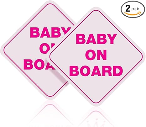 2PCS Baby On Board Sticker Decal for Cars, Vinyl Bumper Sticker, Removable Baby Safety Warning Signs, No Magnets & No Paint Damage (Pink)