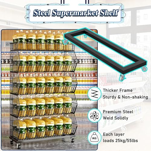Grande espositore per snack a 5 ripiani, scaffale commerciale per frutta, verdura, cipolle e patate, 90 cm, supporto in filo metallico bianco per supermercati