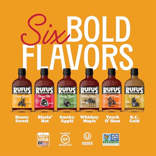 Rufus Teague Sweet BBQ Sauce Gift Set, Ultimate Variety Pack for Grilling and Marinating, 6 Flavor Collection, Ideal BBQ Gifts for Men Who Love Grilling