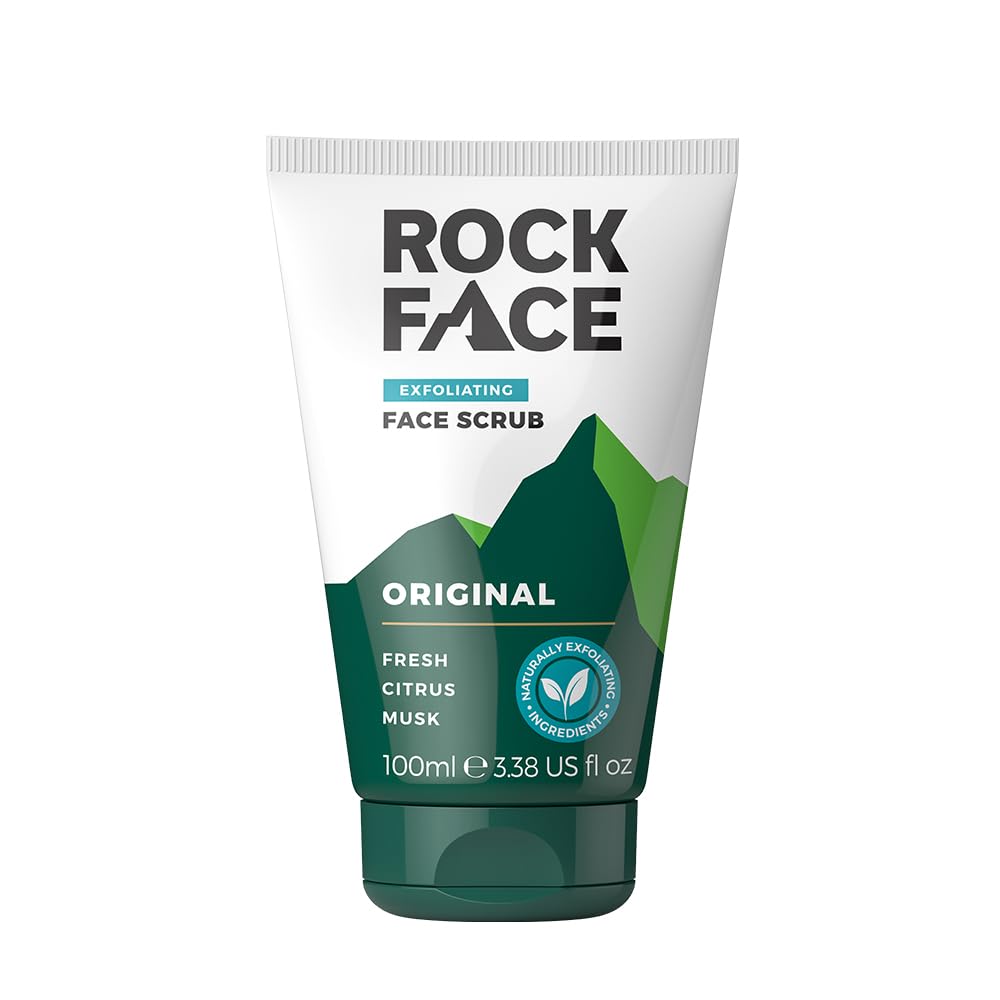 Rock Face Exfoliating Scrub for Men - Exfoliating Face Wash with Walnut Shells, 100ml, Invigorates Tired Skin, Fresh Citrus Scent, for Smooth Skin